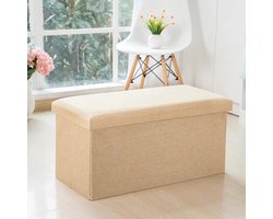 Opbergkist - Opvouwbaar - Zitkist - Zitbank Met Opbergruimte - Kist Met Deksel - Ruimtebesparend zit bank - Zitbank Met Opbergruimte - Opvowbare Poef - Opbergdoos - Ruimtebesparend zit bank - Slaapkamer - Hal - Beige - 76 x 38 x 38 cm
