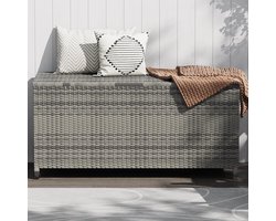 Opbergkist voor buiten van 125 gallon – Waterdichte, weerbestendige opbergkist van PE-rotan met handgrepen en wieltjes – Ruime opbergruimte voor op het terras – 136 × 64 × 56 cm – Grijs