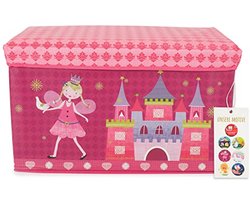 Opbergkist voor speelgoed en verkleedkleren | Decoratieve kist met gevoerd deksel voor kinderkamer | Robuuste schatkist met opbergruimte | Roze bankje met opberging