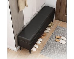 Opbergkruk Kunstleer - Voetenbank Kist - Extra Zitplaats - Verborgen Opbergruimte - 60 cm - Zwart