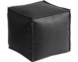 Opbergkruk Leer - Voetenbank Stoel - Ruimte Organiseren - Opvouwbaar Ontwerp - 40 cm Hoog - Zwart
