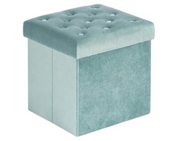 Opbergkruk met Fluwelen Zitting en Opbergruimte - Vouwbare Poef in Groen 40x40x40cm