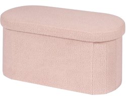 Opbergkruk met Zetel - Voetenbank Poef - Extra Opbergruimte - Zachte Teddy Stof - 76 cm Lengte - Roze