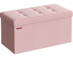 Opbergkruk - Ottomaanse Bank - Speelgoedkist Organizer - MDF & Linnen - 38cm x 76cm x 38cm - Pastelroze