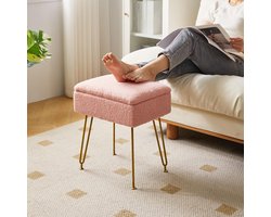 Opbergkruk - Poef fluweel - Make-up tafel - Zachte teddy stof - 40x30x47 cm - Roze