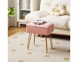 Opbergkruk - Poef fluweel - Make-up tafel - Zachte teddy stof - 40x30x47 cm - Roze