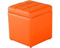 Opbergkruk PU - Voetenbank Poef - Extra Zitting - Met Verborgen Opbergruimte - 30x30x35cm - Paars