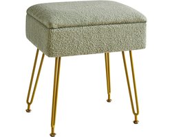 Opbergkruk Teddyfluweel - Poef met opbergruimte - Comfortabel zitten - Zachte teddy stof - 40x30x47 cm - Groen