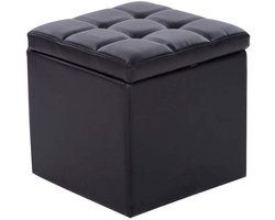 Opbergkruk - Voetenbankje Kist - Woonkamer Organiseren - Met Elastische Spons - 31x31x36 cm - Zwart