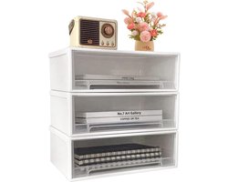 Opberglade, 3 stuks, stapelbare ladeboxen, kantoor, ladecontainer, organizer, laden, opbergdoos voor bureaus, make-uptafels en kantoren (wit, 27 x 18 x 10 cm)