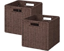 Opbergmand - 2 stuks - Multifunctionele mand - 11x11cm - Opberg Box/Doos/Mand/Vakken/Kast Organizer - Bruin