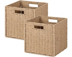 Opbergmand - 2 stuks - Multifunctionele mand - 11x11cm - Opberg Box/Doos/Mand/Vakken/Kast Organizer - Houtkleur