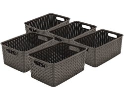 Opbergmand 6L Set van 5 – Kunststof Opbergbox Mandjes Riet Look - Opbergmand Kinderkamer – Opbergmand Speelgoed – Keukenkast , Kledingkast en Kast Organizer - 29x20x13 cm