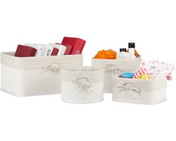 opbergmand bamboe - set van 4 - 4 groottes - speelgoed - make-up - handdoeken - wit