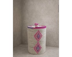 Opbergmand - berbermand - handgemaakt - raffia - wasmand - fairtrade - marokko - roze/paars