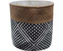 Opbergmand | Decoratieve Mand met Geometrisch Diamantpatroon | Plantenmand | Bruin, Zwart en Wit | Katoen & Jute | Ø30xH25 cm