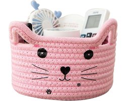 Opbergmand - Gevlochten Katoenen Touw - Kleine Gevlochten Mand - Opbergmand voor Baby Speelgoed - Speelgoedmanden - Opberging (Roze)