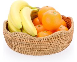 Opbergmand Geweven Rotan Fruitmand - Grote Ronde 26cm Brood Serveermand - Snack Ei Opslag Kommen - Eettafel Desktop Aanrecht Decoratie - Decoratieve Display Opslagmanden