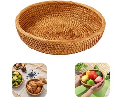 Opbergmand - Groentemand - Fruitmand - Broodmand - Rotan fruitmand - Picknickmand - Grote inhoud - Stapelbaar - Makkelijk schoon te maken - Keukengerei - Opbergaccessoires - Geschikt voor fruit, groenten, snacks, brood (bruin, 20*7 cm)