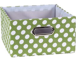 Opbergmand in groen stof en witte stippen - 30x27x15cm