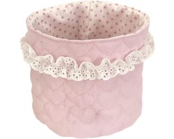 Opbergmand Katoen Linnen - Stoffen Container - Thuis Bureau Kast - Versterkte Draaggrepen - 15 x 14 cm - Roze