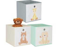 Opbergmand kinderkamer - set van 3 - opvouwbaar - dieren