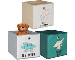 Opbergmand kinderkamer - set van 3 - opvouwbaar - dino