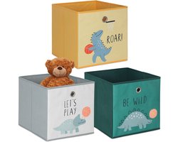 Opbergmand kinderkamer - set van 3 - opvouwbaar - dino