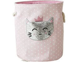 Opbergmand kinderkamer speelgoed - Glitter Poes Wasmand - Opbergmand met handgrepen - Wasmand voor Kinderkamer of Babykamer - Canvas - Opbergzak Speelgoed - Cadeau Kinder Kamer