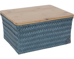 Opbergmand met bamboe deksel - Mand - Speelgoedmand - Woonkamer - Kinderkamer - Luiertafel - Babykamer - Handed By -Top Fit large - staalblauw - steel blue