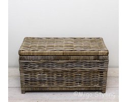 Opbergmand - Met deksel - 75x40xH40 - Rotan - Riet - Grey