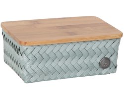 Opbergmand met deksel - Handgevlochten duurzame mand - Opberger - Woonkamer - Babykamer - Kinderkamer - Woonkamer - Handed By - Top Fit small - lichtgroen - eucalyptus