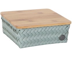 Opbergmand met deksel - Handgevlochten duurzame mand - Opberger - Woonkamer - Babykamer - Kinderkamer - Woonkamer - Handed By - Top Fit Square 18 - lichtgroen - eucalyptus