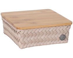 Opbergmand met deksel - Handgevlochten duurzame mand - Opberger - Woonkamer - Babykamer - Kinderkamer - Woonkamer - Handed By - Top Fit Square 18 - lichtbruin- caffé latte
