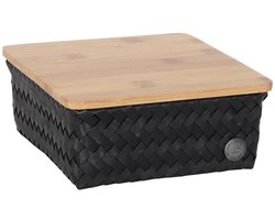 Opbergmand met deksel - Handgevlochten duurzame mand - Opberger - Woonkamer - Babykamer - Kinderkamer - Woonkamer - Handed By - Top Fit Square 18 - zwart - black