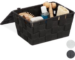 opbergmand met deksel - kunststof - badkamer - 1,8 l - 10,5x19,5x14,5 cm - zwart
