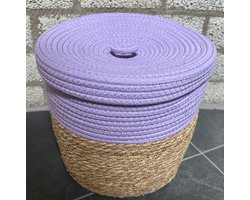Opbergmand met deksel - Lila kleur - Hoogte 28 cm x dia 32 cm - Zeegras en Katoen - Opbergmand - Decoratieve manden - Plantenmand - Woonaccessoires