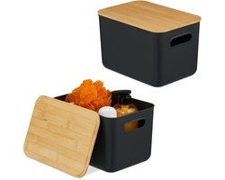 opbergmand met deksel - set van 2 - 16x26x17,5 cm - badkamer - kunststof - zwart