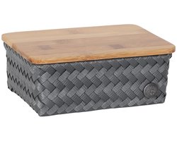 Opbergmand met deksel - Set van 2 - Handgevlochten duurzame mand - Opberger - Woonkamer - Babykamer - Kinderkamer - Woonkamer - Handed By - Top Fit small - donkergrijs - dark grey