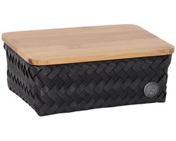 Opbergmand met deksel - Set van 2 - Handgevlochten duurzame mand - Opberger - Woonkamer - Babykamer - Kinderkamer - Woonkamer - Handed By - Top Fit small - zwart - black