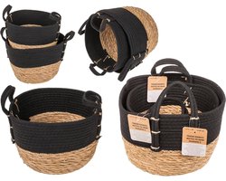 Opbergmand met hengsels - zwart - katoen - zeegras - set van 2 - 18 x 25 cm - 20 x 30 cm - stapelbaar Wicker Storage Basket (2-5)