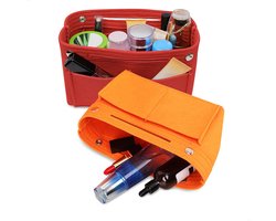 Opbergmand met vakken, 2 stuks, opbergmand, organizer box van vilt, opvouwbare manden opslag voor badkamer, woonkamer kinderkamer, cosmetica opslag, rood en oranje