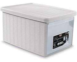 Opbergmand - Opbergbox - 'Elegance' - Multifunctioneel - klepje aan voorkant - Bakje - Wit - Maat M
