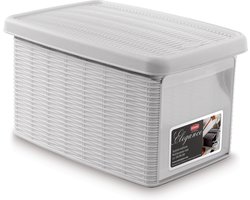 Opbergmand - Opbergbox - 'Elegance' - Multifunctioneel - klepje aan voorkant - Wit - Maat S