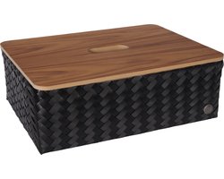 Opbergmand - Rechthoekige mand met deksel - Organizer - Woonkamer - Kinderkamer - Badkamer - Babykamer - Duurzaam & handgevlochten - Handed By Optimum met deksel - zwart - black