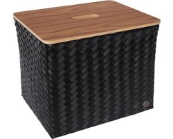 Opbergmand - Rechthoekige mand met deksel - Organizer - Woonkamer - Kinderkamer - Badkamer - Babykamer - Duurzaam & handgevlochten - Handed By Popular met deksel - zwart - black