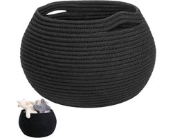 Opbergmand - Ronde gevlochten mand - Opvouwbare mand van katoenen touw voor het opbergen van babyspeelgoed, wasgoed, handdoeken en toiletpapier, zwart