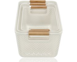 Opbergmand Set 3 – Opbergdoos 6L, 9L en 12L - Keukenkast Organizer | Mandjes Riet Look | Opbergmand Speelgoed en Kinderkamer | Kledingkast Organizer