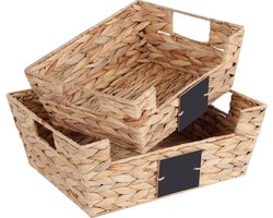 Opbergmand set van 2 - geweven rotan manden voor decoratieve opbergruimte - organizer mandjes voor planken en kasten - waterhyacint opbergdozen.