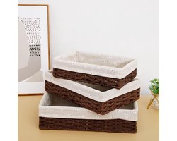 Opbergmand, set van 3 gevlochten manden, opslag, boho-decor, mand met voering, manden voor speelgoed, voorwerpen (koffie)